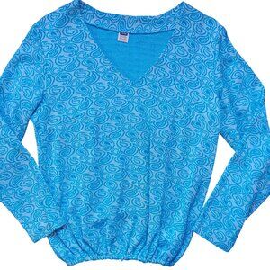 True Vintage Womens Medium Top V-Neck Knit Swirly Psychadelic 1970's Stretch